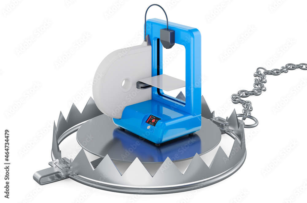 Poster bear trap with 3d printer, 3d rendering