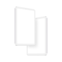 Modern Clay Tablet Computers Mockups with Blank Screens, Side Perspective View. Vector Illustration