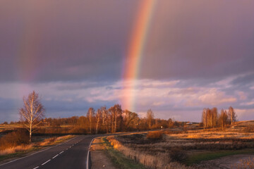 Naklejka na ściany i meble Two rainbows over the road, Moscow region, Russia