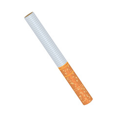 Cigarette isolated on white background. One cigarette with a yellow filter. Tobacco smoke icon. Cigarette with traditional yellow filter. Dependence on tobacco smoking. Stock vector illustration