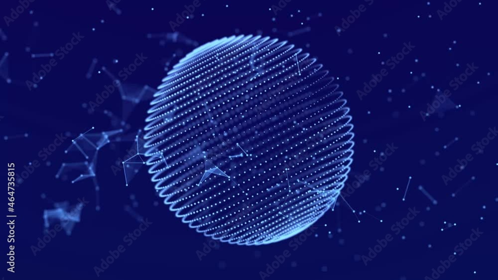 Poster abstract 3d sphere. mesh with dots and lines motion. concept of network, internet communication. 3d 