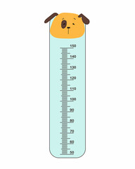 Kids meter wall with cute dog. Stadiometer for little children. Kids space height chart. Design of kid's products. Cute wall meter with funny animals. Vector template.