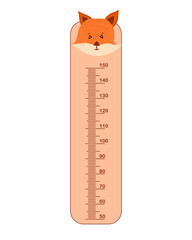 Kids meter wall with cute fox. Stadiometer for little children. Kids space height chart. Design of kid's products. Cute wall meter with funny animals. Vector template.