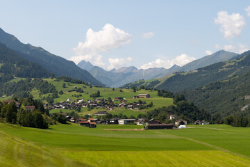 Fototapeta na wymiar Graubuenden, Switzerland, August 21, 2021 Alpine scenery on a sunny day
