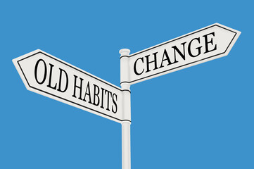 Old Habits versus Change messages, conceptual image decision change