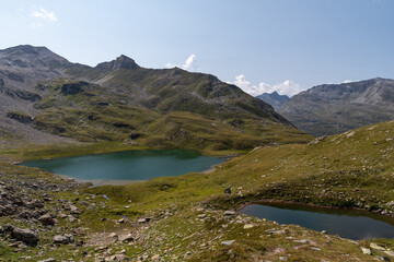 Fototapeta na wymiar Vals, Switzerland, August 21, 2021 Alpine lake in a natural scenery