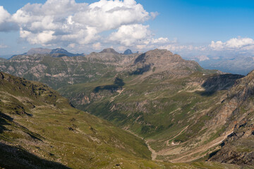 Fototapeta na wymiar Vals, Switzerland, August 21, 2021 Incredible view over the alps on a sunny day