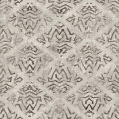 Seamless tan brown grungy tribal neutral rug motif surface pattern design for print. High quality illustration. Distressed bohemian ethnic repeat swatch. Hand drawn diamond damask textile design.
