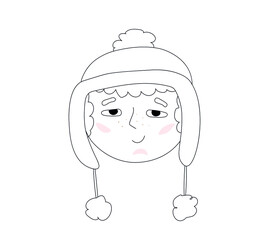 The character is a boy in a hat. Vector image. The guy with the red cheeks. On a white background.