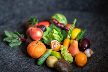 Fototapeta na wymiar Mini mix of vegetables and fruits close-up