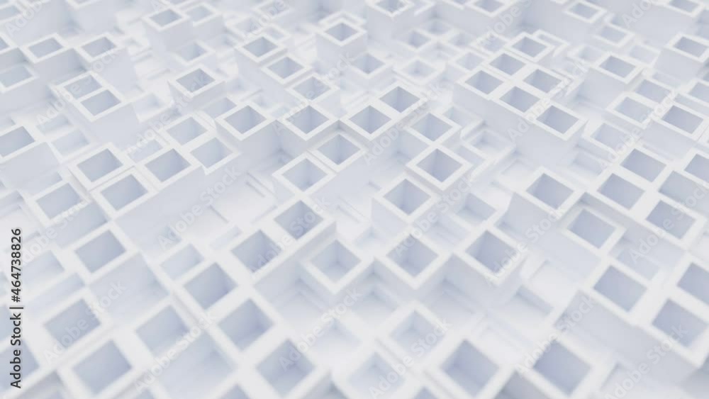 Poster geometric white light clean cube background with square shapes, seamless looping animated architectu