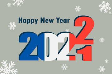 New year's card 2022. Depicted: an element of the flag of France, a festive inscription and snowflakes. it can be used as a promotional poster, postcard, flyer, invitation or website.