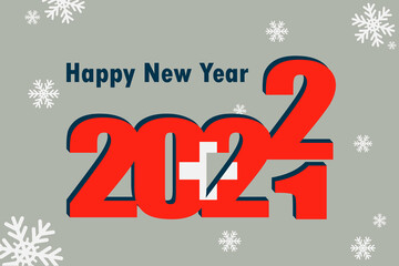 New year's card 2022. Depicted: an element of the Swiss flag, a festive inscription and snowflakes. it can be used as a promotional poster, postcard, flyer, invitation or website.