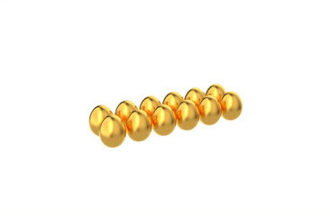 Gold Easter Eggs Isolated On White Background - 3d illustration, 3d rendering
