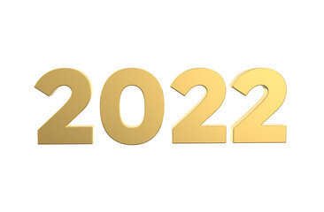 Golden 2022 text isolated on white background - 3d rendering, 3d Illustration   