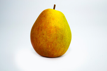 One fresh trout pears are red and yellow isolated on a white background.