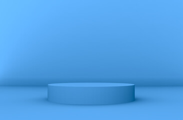 blue product podium with minimal style blank circle stand for product placement  - 3d rendering, 3d illustration