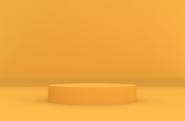 Orange product podium with minimal style blank circle stand for product placement  - 3d rendering, 3d illustration