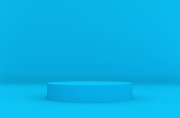 blue product podium with minimal style blank circle stand for product placement  - 3d rendering, 3d illustration