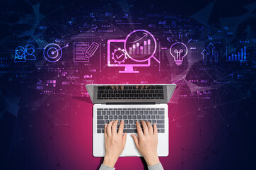 Marketing Strategy concept with person using a laptop computer
