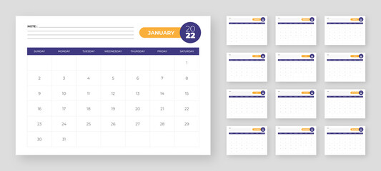Calendar 2022 template planner vector diary in a minimalist style