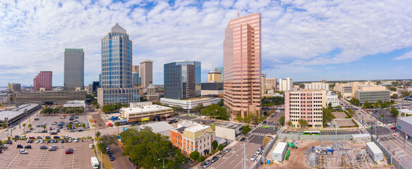 Tampa financial district modern buildings including 100 North Tampa, Truist Place and Hillsborough...