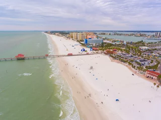 Wall murals Clearwater Beach, Florida Clearwater Beach and Pier 60 Fishing Pier aerial view in a cloudy day, city of Clearwater, Florida FL, USA. 