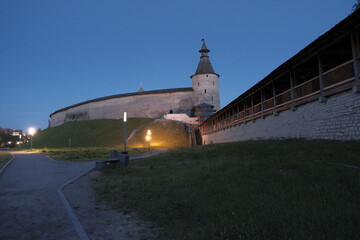 Pskov, Russia, city center on a summer evening