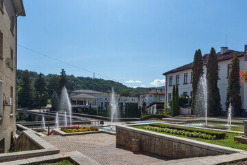 Panoramic view of center of town of Troyan, Bulgaria