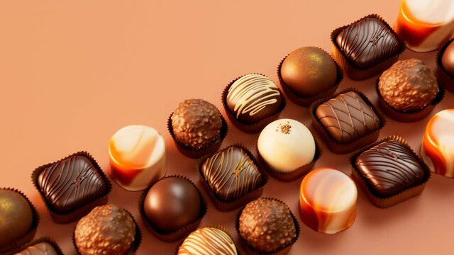 Delicious chocolate pralines. Sweet bonbons with white and dark chocolate.