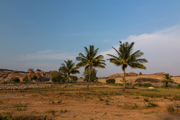 インド　ハンピの風景とクリシュナ寺院
