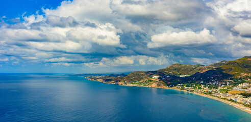 beautiful seascape with extraordinary natural colors of the sea, mountains and clouds in Alanya, Turkey
