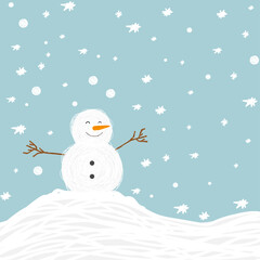 Snowman and snowflakes on a blue background. Holiday casting. 