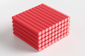 Large group of red like icons on a white background. 3d render illustration