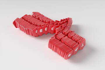 Large group of red like icons on a white background. 3d render illustration