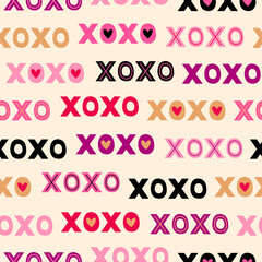Seamless pattern of words xoxo vector for vanlentine's day.