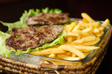 grilled steak with french fries
