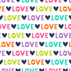 Seamless pattern of colorful words love vector on white background.