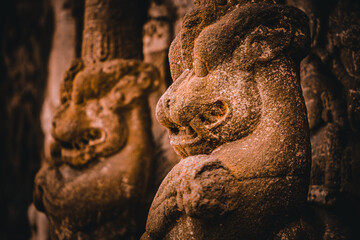Beautiful Pallava architecture and exclusive sculptures at The Kanchipuram Kailasanathar temple, Oldest Hindu temple in Kanchipuram, Tamil Nadu - One of the best archeological sites in South India