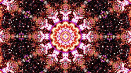 Abstract VJ loop Fractal glow orange motion star shape kaleidoscope mandala graphics design on black background. Fantasy illuminate spectrum lights for VJ DJ stage light. 4K 3D Seamless loop motion gr - Powered by Adobe