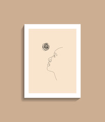 one line art drawing, hand painted, Continuous line vector flat face with complicated think, trendy abstract poster illustration and modern minimalist