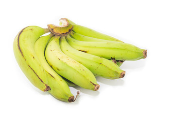 Bunch of green Bruised Banana with raw on a white background. banana is diet and healthy fruit.