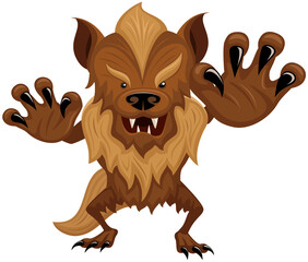 Vector illustration of an angry brown cartoon werewolf. 