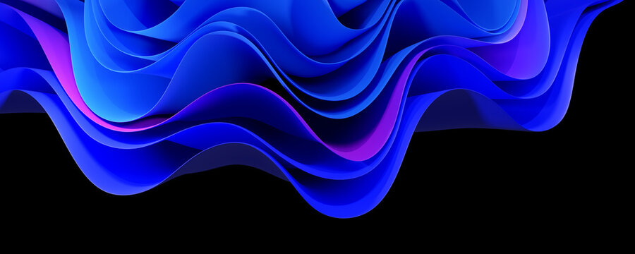 Abstract background with curvy paper sheets in blue and pink isolated on black