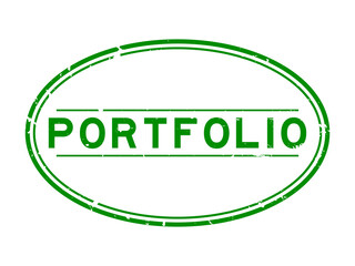 Grunge green portfolio word oval rubber seal stamp on white background