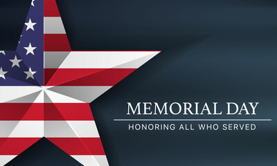 memorial Day of USA with star in national flag colors american flag. Honoring all who served. Vector illustration.