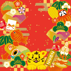 2022年　謹賀新年　和柄フレーム背景イラスト