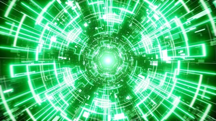 Bright Green Color Electrical Circuit Pattern Line Tunnel