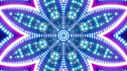 Multiple Neon Light Flower Shape Structure, Disco VJ Concept 3D Illustration