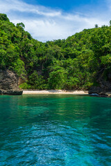 Naklejka na ściany i meble Tropical island view in Puerto Galera, Mindoro Island, Philippines. Travel and landscapes.